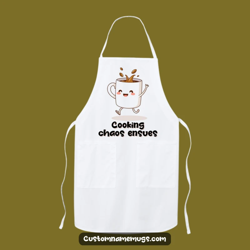 Funny Coffee Mug Dance Apron: Cook Up Laughs with a Spilling Mug