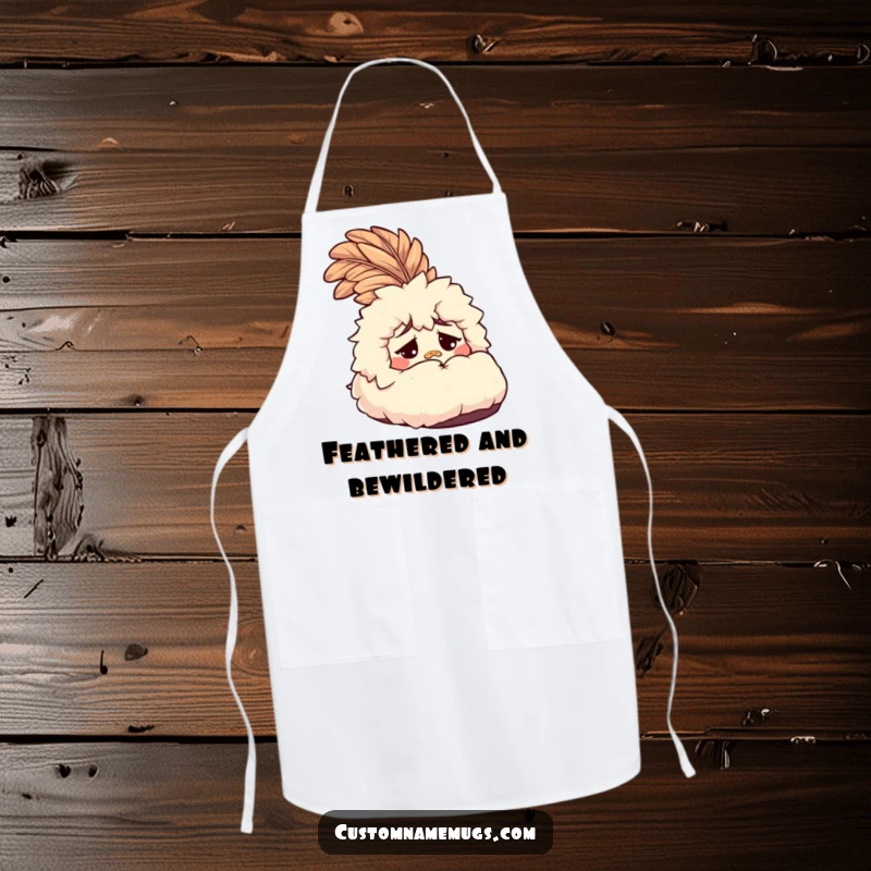 Funny Slipper Apron: A bewildered, fluffy slipper with a feather, perfect for a humorous cooking experience and a funny gift.