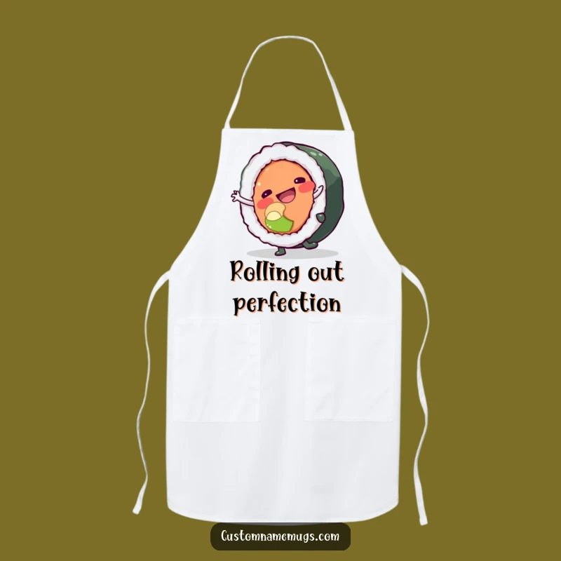 Funny Sushi Cartwheel Apron: Chef Character Wear for Humorous Kitchen Adventures