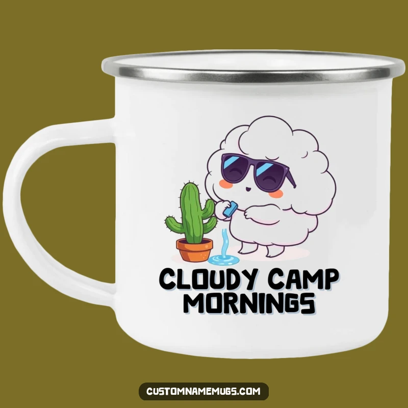 Funny Outdoor Mug: Cloud Character Cactus Watering, Adventure-Ready Camp Gift
