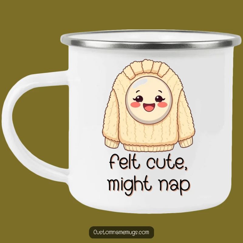 Funny Happy Button Sweater Camping Mug: Enjoy Hot Drinks with Cozy, Humorous Vibes