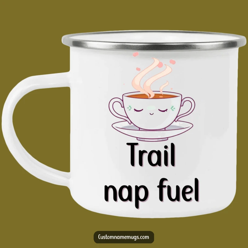 Funny Napping Teacup Camping Mug: Enamel Steam Dream, Outdoor Gift