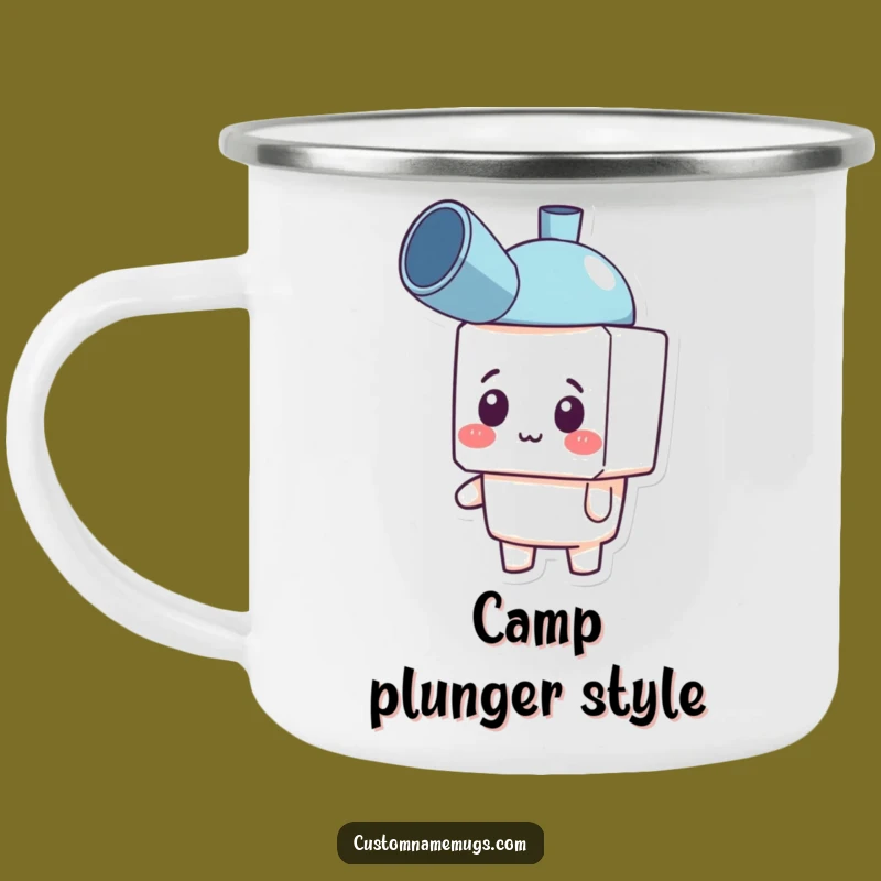 Funny Plunger Hat Camping Mug: Your Hilarious Blocky Character Companion for Outdoor Adventures