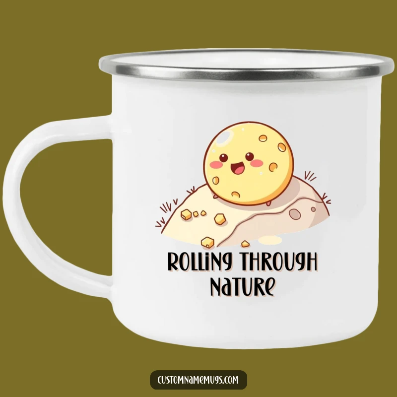 Funny Rolling Cheese Camping Mug: Your Cheesy Character Companion for Outdoor Adventures
