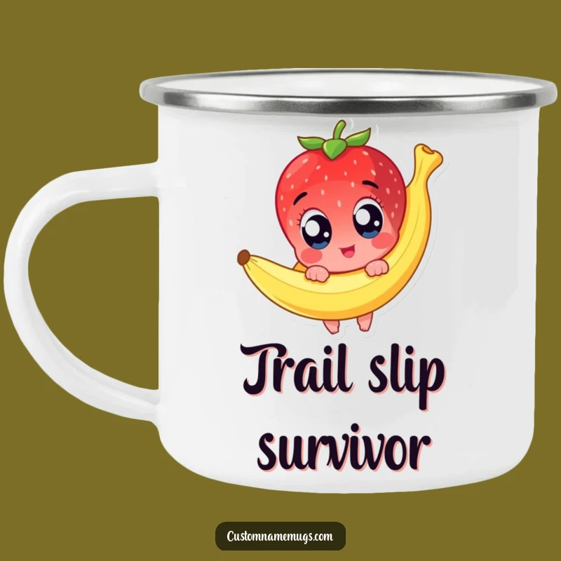 Funny Strawberry Slip Camping Mug: Cute Fruit Adventure - Hilarious Outdoor Gift!