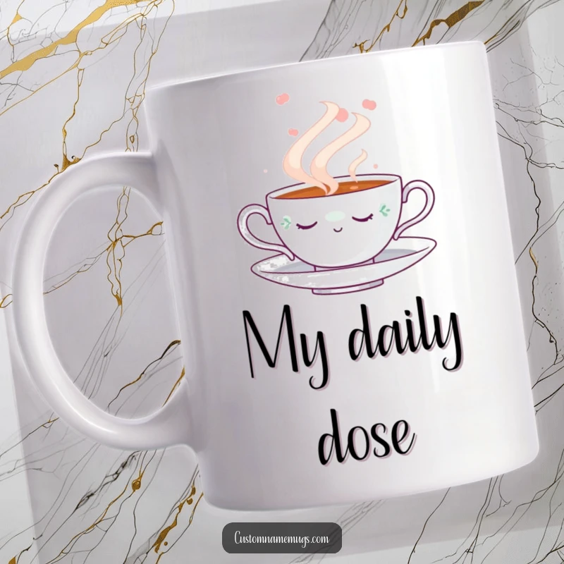 Funny Napping Teacup Mug: Cozy ceramic mug featuring a cute teacup blissfully asleep in a swirl of steam, perfect for tea lovers.