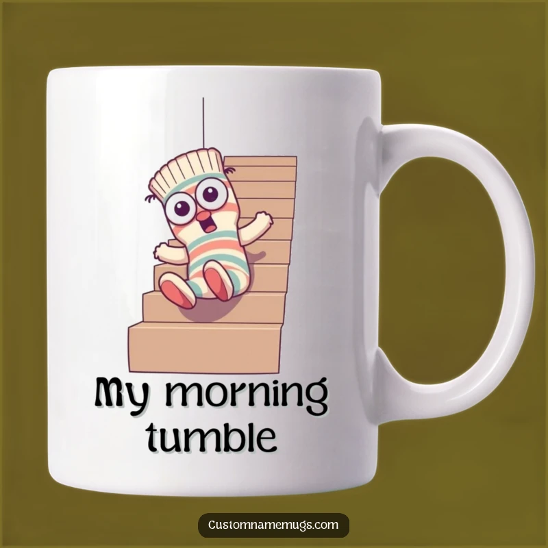 Funny Sock Stair Mug: Goofy Character Mishap - Hilarious Gift!