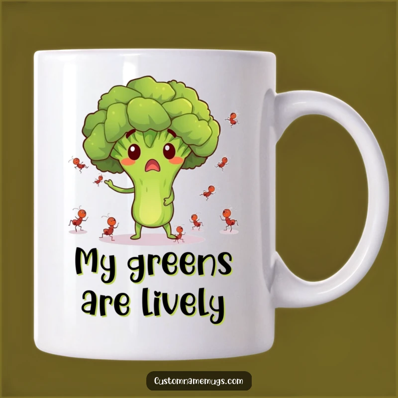 Funny Surprised Broccoli Ant Juggling Mug - Hilarious Veggie Gift!