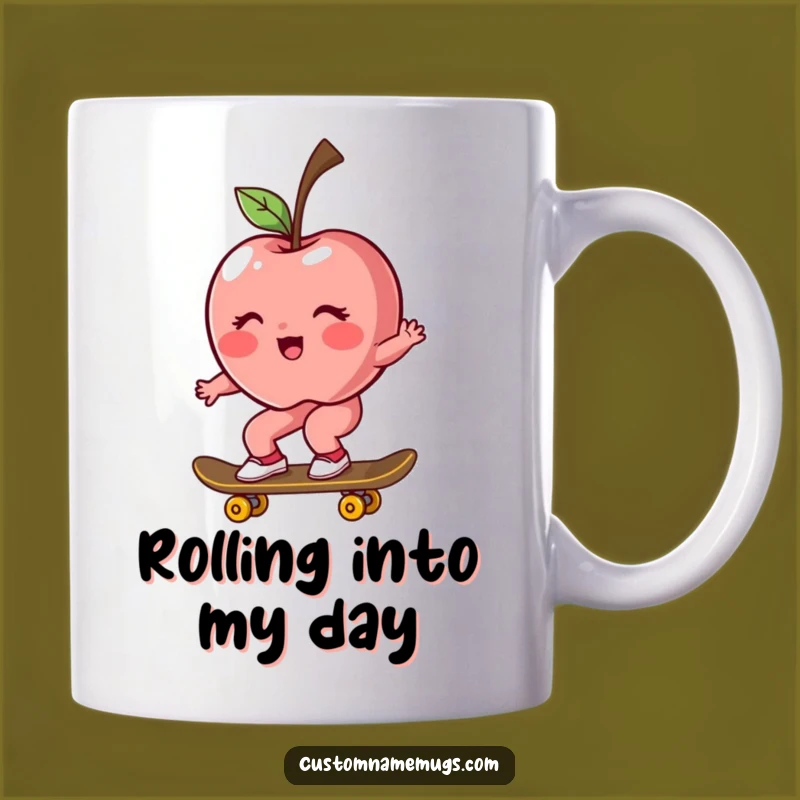Funny Apple Skater Mug: Rosy Blush & Rogue Ride - Hilarious Gift!