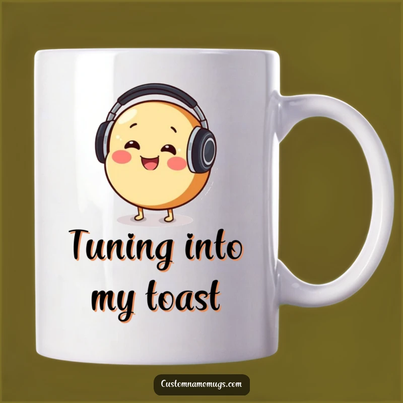 Funny Bread DJ Mug: Smiling Character with Headphones for Music Lover's Gift