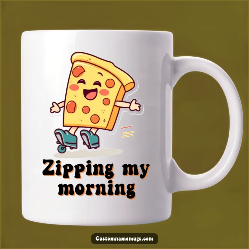Funny Pizza Roller Skater Mug: Zany Slice Zooming for Pizza Lovers' Mornings
