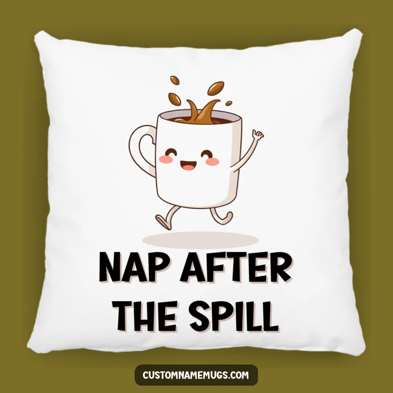 Funny Coffee Mug Dance Pillow: Cozy Comfort with a Hilarious Spill
