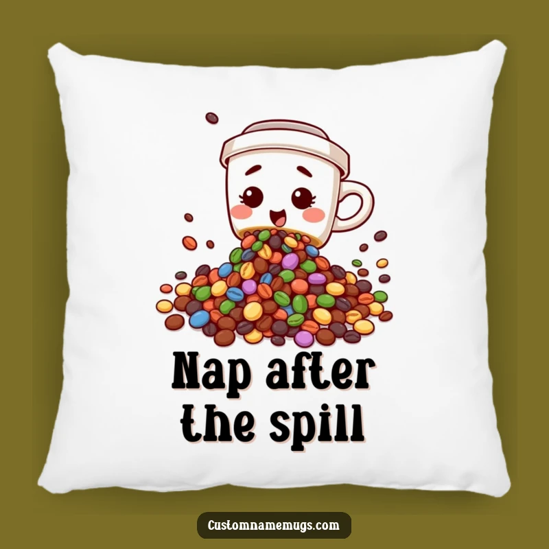 Funny Coffee Bean Spill Pillow: Soft Character Decor for a Comedic Living Space