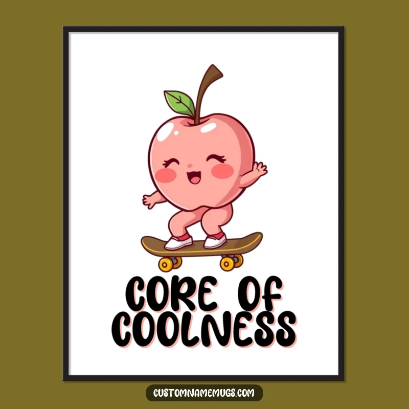 Funny Apple Skater Digital Art: Rosy Blush & Rogue Ride - Instant Cool Decor!