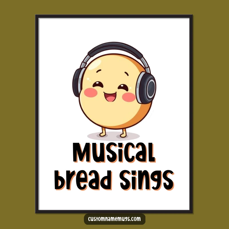 Funny Bread DJ Digital Art: Smiling Character Print for Music Room Decor
