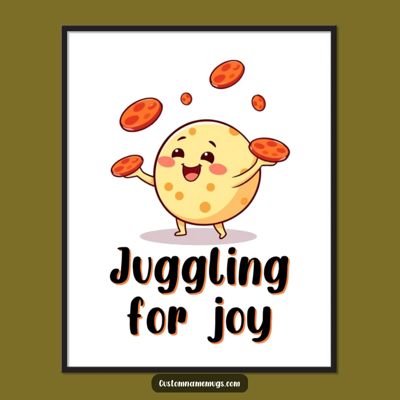 Funny Cheese Juggling Digital Print: Instant Whimsical Pepperoni Art Download