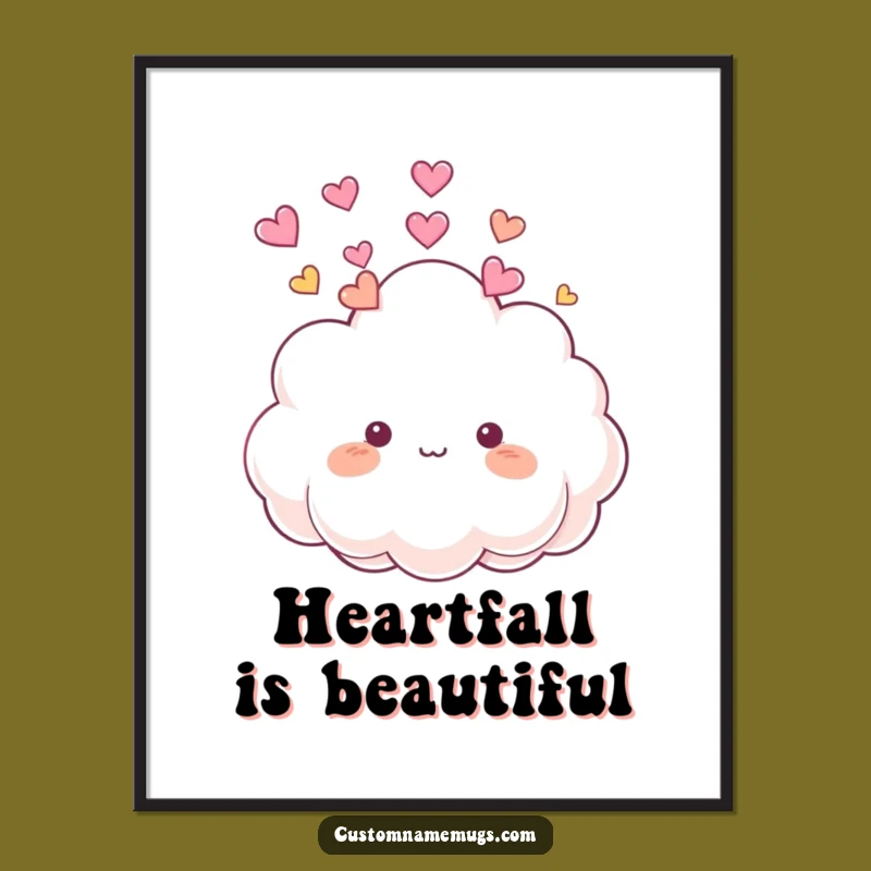 Funny Cloud Heart Digital Art: Cute Fluffy Character Print for Instant Whimsical Decor