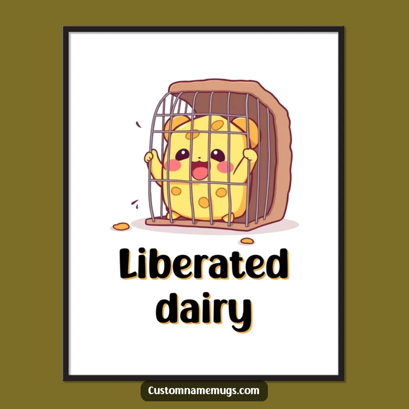 Funny Kawaii Cheese Cage Escape Digital Art: Hilarious Printable for Foodie Decor