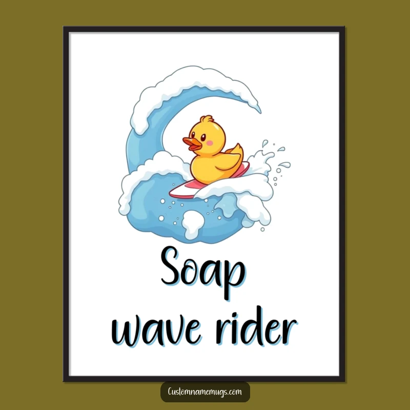 Funny Rubber Ducky Surfer Digital Art: Brave Character Print for Unique Decor