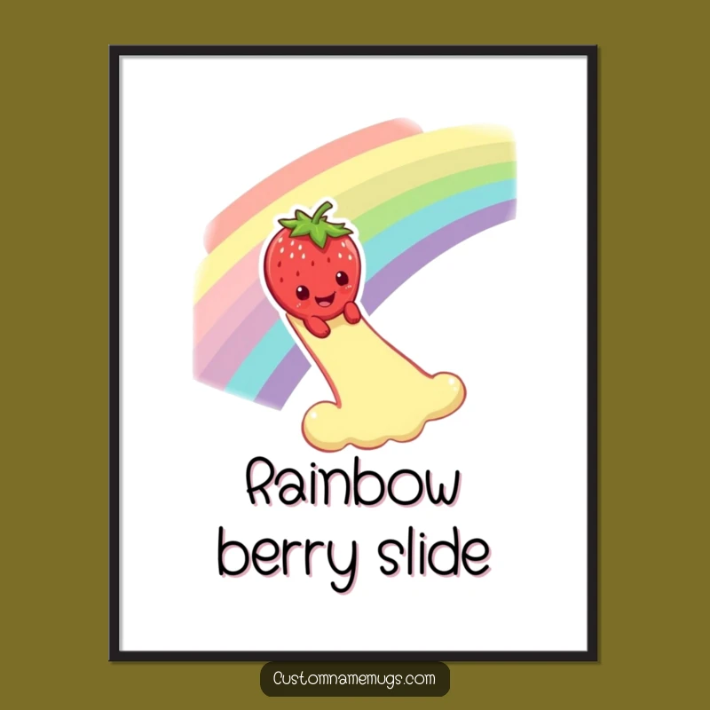 Funny Strawberry Rainbow Digital Print: Instant Whimsical Fruit Art Download