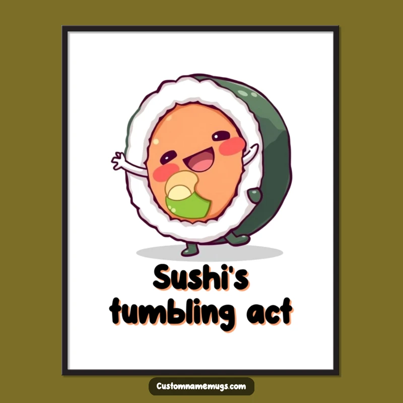 Funny Sushi Cartwheel Digital Print: Instant Character Decor for Walls