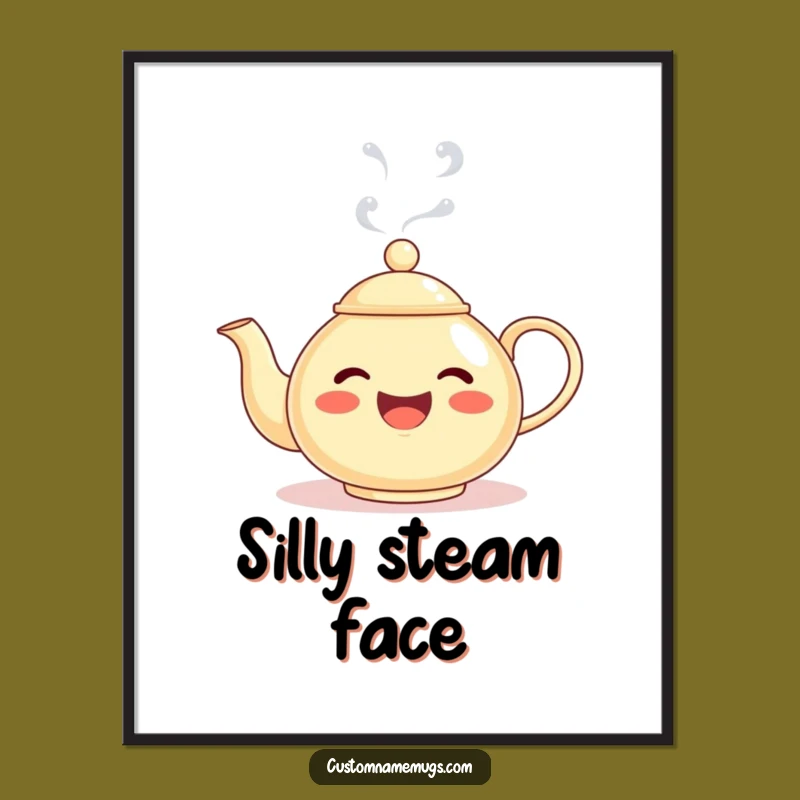Funny Teapot Steam Face Digital Art Print: Instant Whimsy and Humor for Your Walls