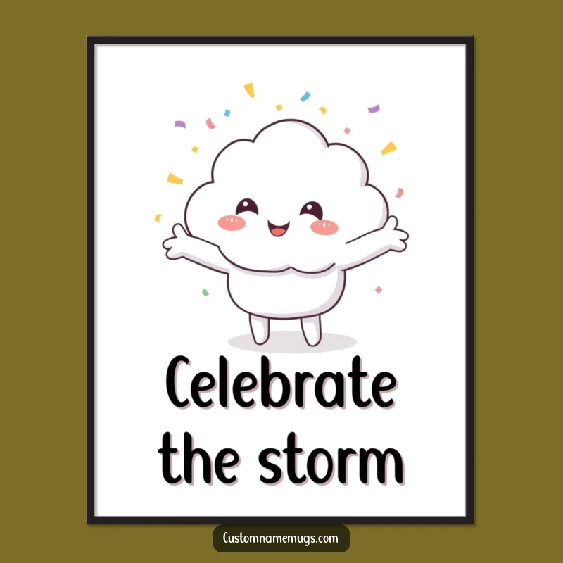 Funny Cloud Confetti Poster: Smiling Celebration Art - Hilarious Decor!
