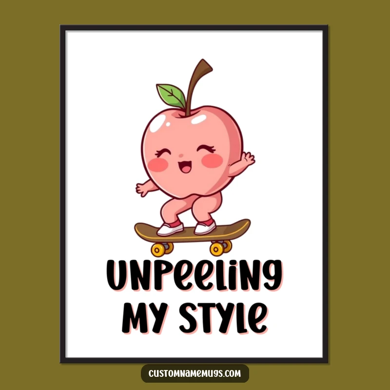 Funny Apple Skater Poster: Rosy Blush & Rogue Ride - Rad Wall Art!