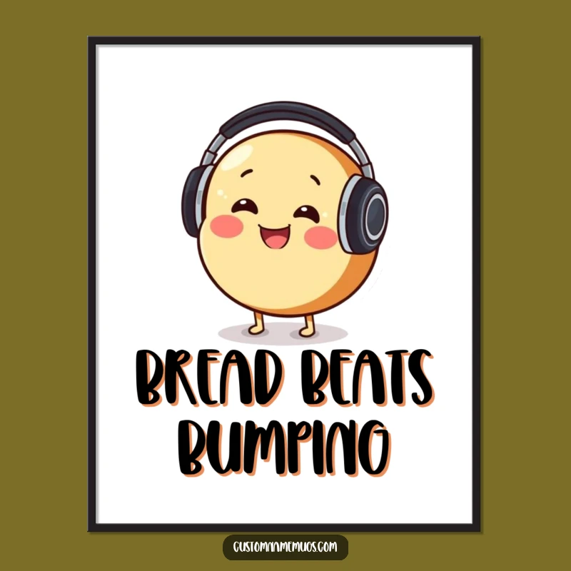 Funny Bread DJ Poster: Smiling Character Art for Music-Themed Decor