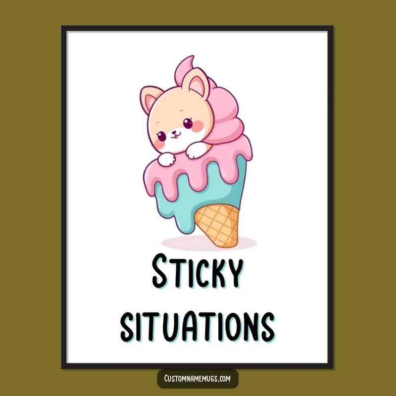 Funny Ice Cream Slip Poster - Cute Animal Wall Art for Sweet Decor