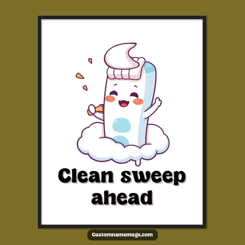 Funny Kawaii Toothbrush Cloud Poster: Hilarious Art for Ambitious Spaces