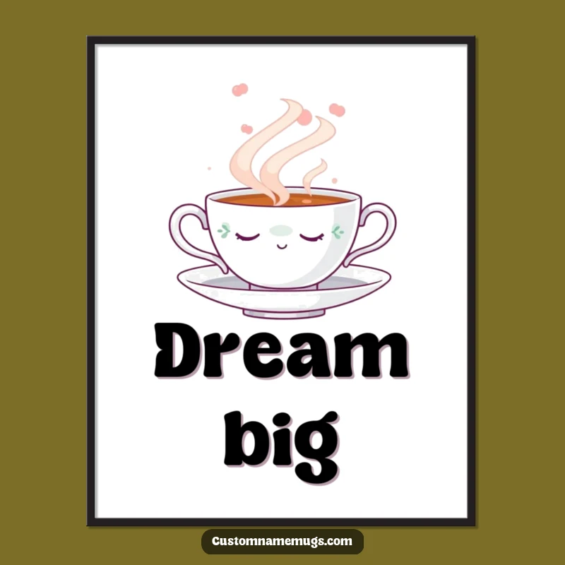 Funny Napping Teacup Poster: Dreamy Steam Art Print, Whimsical Decor