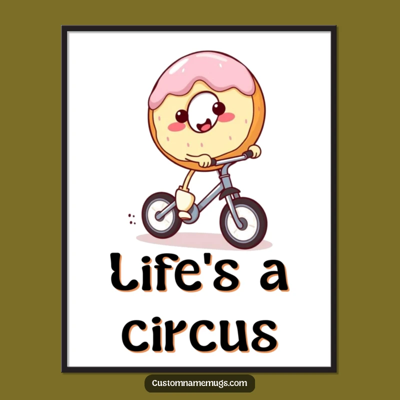 Funny Donut Unicycle Poster - Humorous Ride Art for Whimsical Decor
