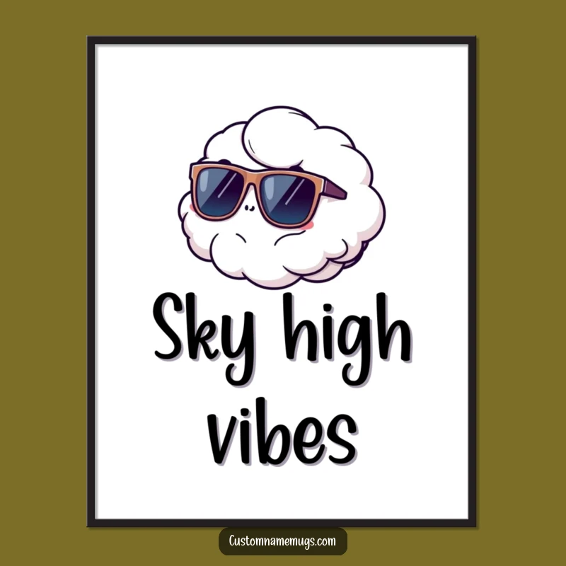 Funny Cloud Art Poster: Comical Escape with Cool Sunglasses
