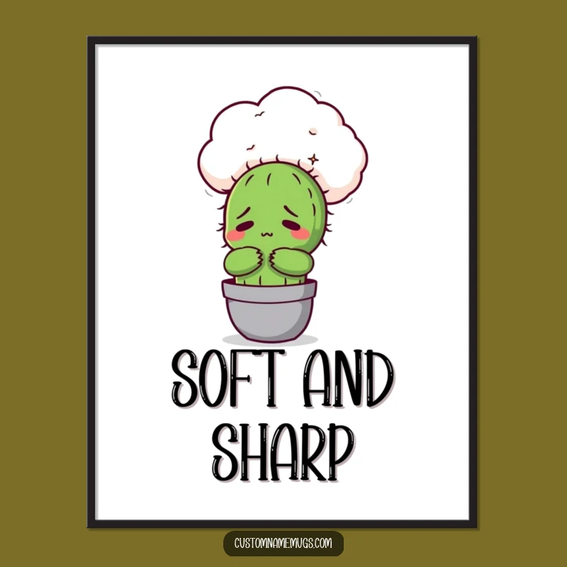 Funny Awkward Cactus Cloud Hug Poster: Hilarious Art for Shy Spaces