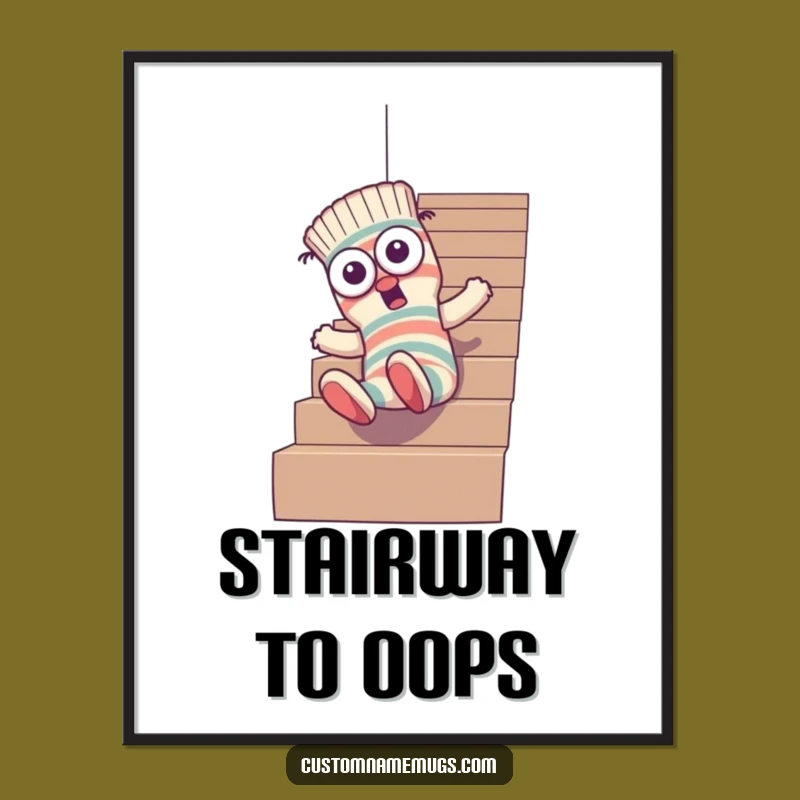 Funny Sock Stair Poster: Goofy Character Art - Hilarious Decor!