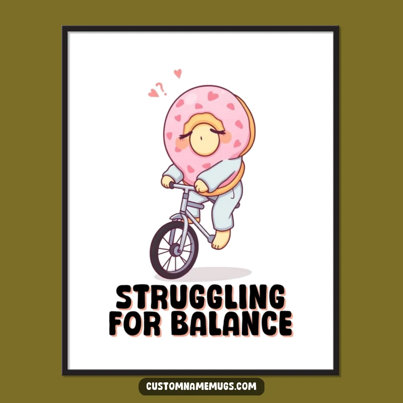 Funny Donut Art Poster: Sleepy Unicycle Ride for Your Walls