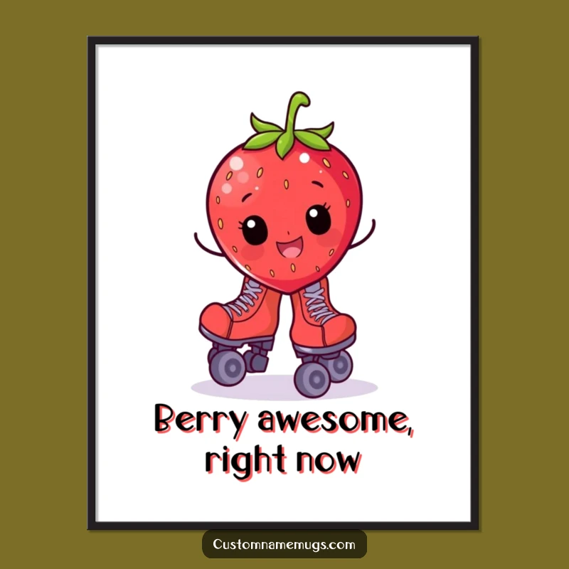 Free Printable Funny Wall Art: Strawberry Skater Wobble - Quirky Downloadable Decor
