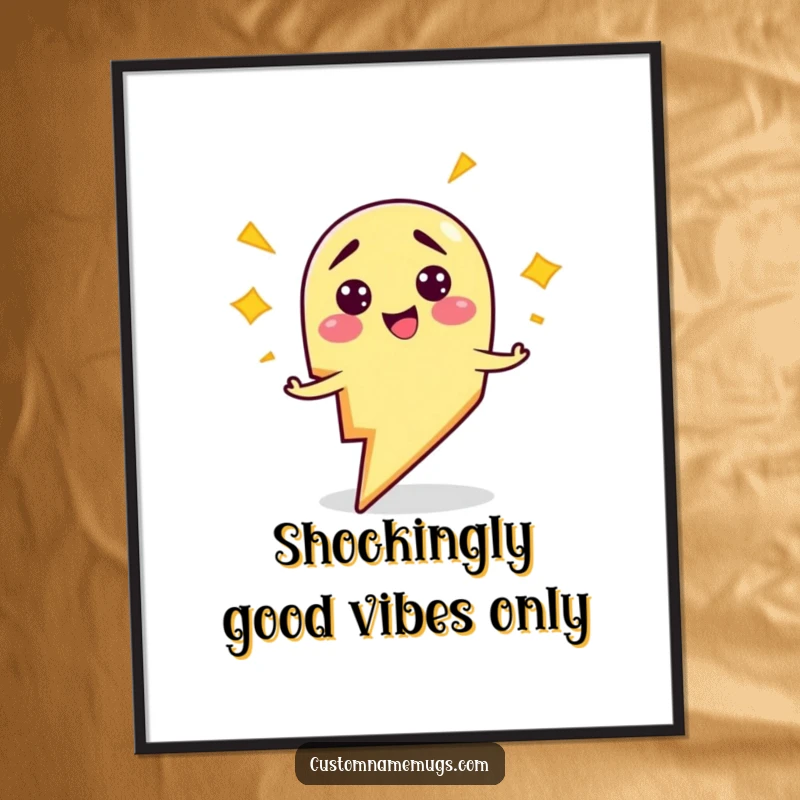 Funny Free Printable Wall Art: Clumsy smiling lightning bolt character comically zapping itself with electricity, a humorous digital download.