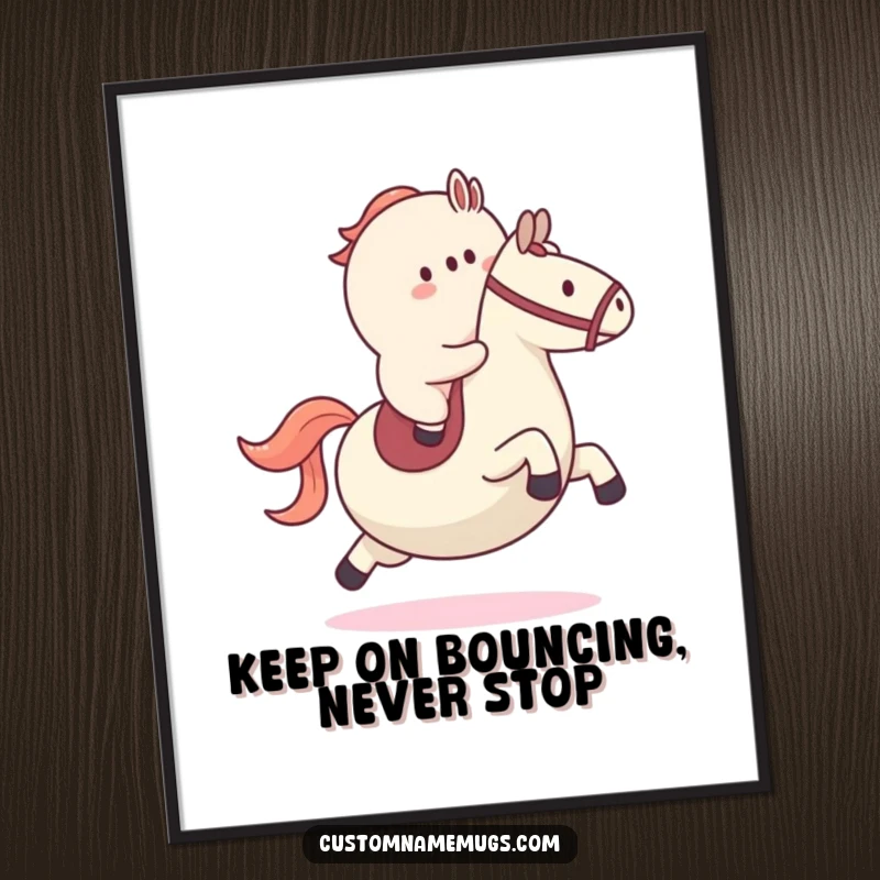 Funny Free Printable Wall Art: A small blob character comically riding a large bouncy ball like a horse, a whimsical decor piece.