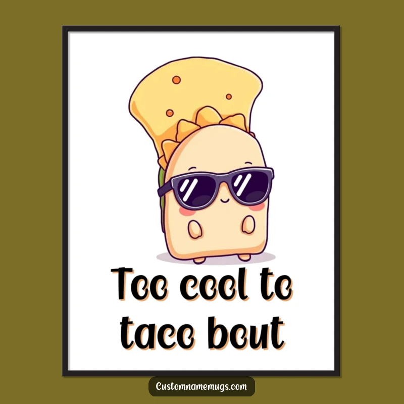 Funny Free Printable Wall Art: Shy Taco Hiding Behind Chip Downloadable Poster
