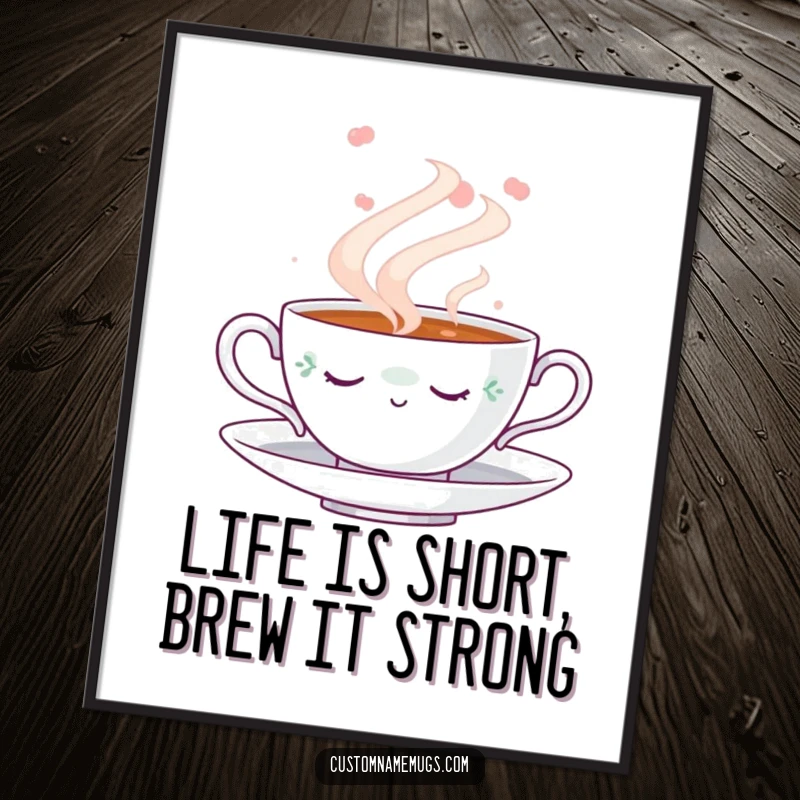 Funny Free Printable Wall Art: A teacup peacefully naps in swirling steam, bringing cozy humor to any room.