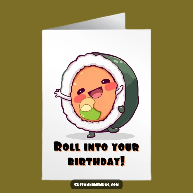 Free Printable Birthday Card: Sushi Roll Cartwheel Fail, Funny Downloadable Greeting