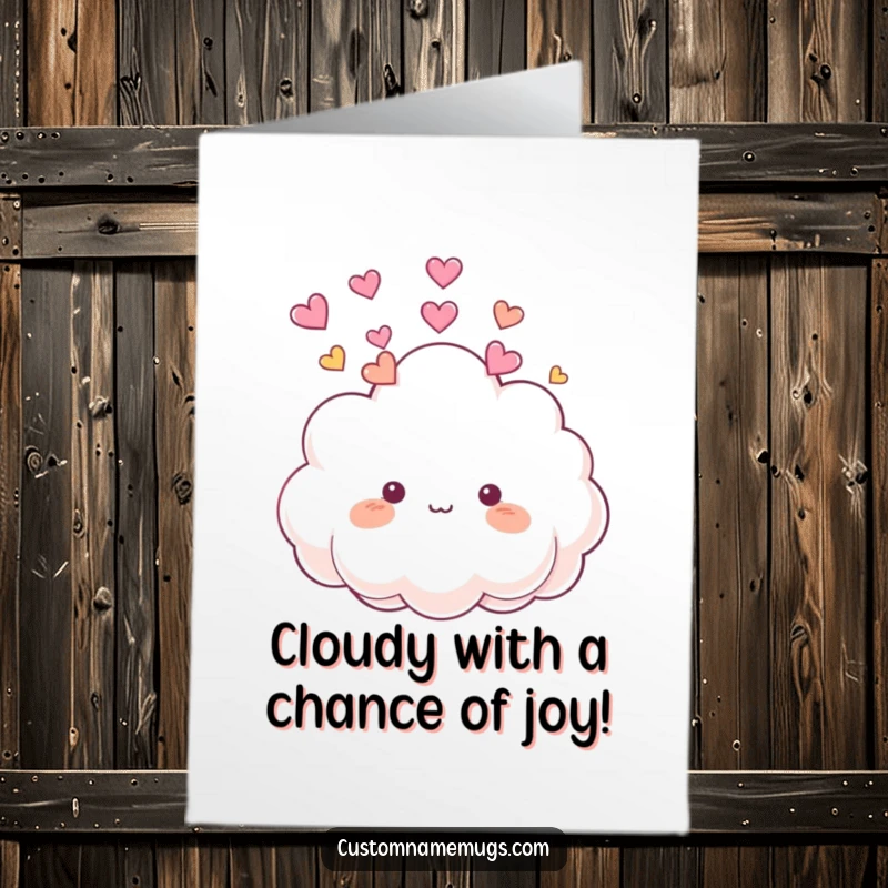 Funny Free Printable Birthday Card: Cute fluffy cloud raining colorful hearts on itself, spreading joy.