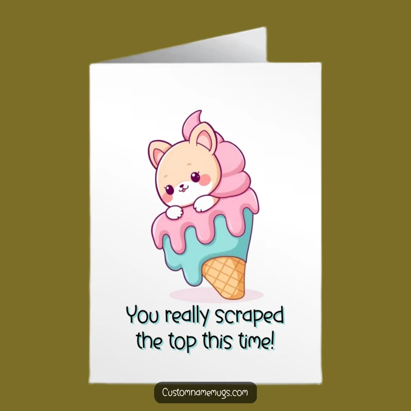 Free Printable Congrats Card: Slipping Animal Ice Cream, Celebration Downloadable Gift