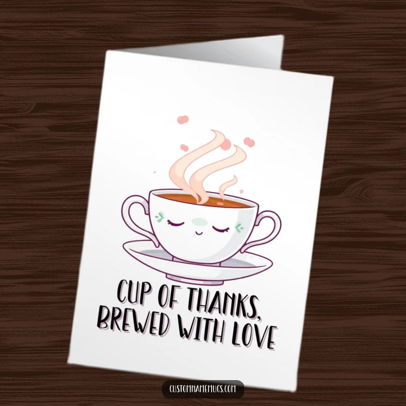 Funny Free Printable Thank You Card: A napping teacup floats in steam, ideal for expressing thanks with humor.