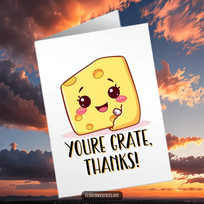 Funny Free Printable Thank You Card: A mischievous cheese wedge character with a cheeky grin, mostly hidden behind a large cracker.