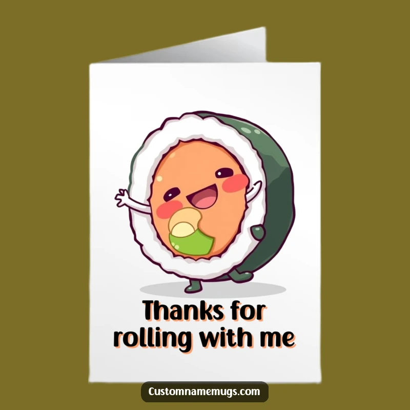 Free Printable Thank You Card: Sushi Roll Cartwheel, Funny Downloadable Appreciation