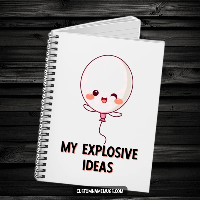 Funny Kawaii balloon character popping itself while trying to fly, a humorous and inspiring notebook.