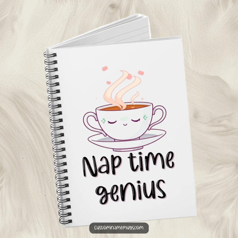 Funny Napping Teacup Notebook: Lined journal with a serene napping teacup design enveloped in steam, ideal for funny notes and creative journaling.